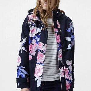 Joules Ladies Coastprint Waterproof Jacket French Navy Beau Bloom